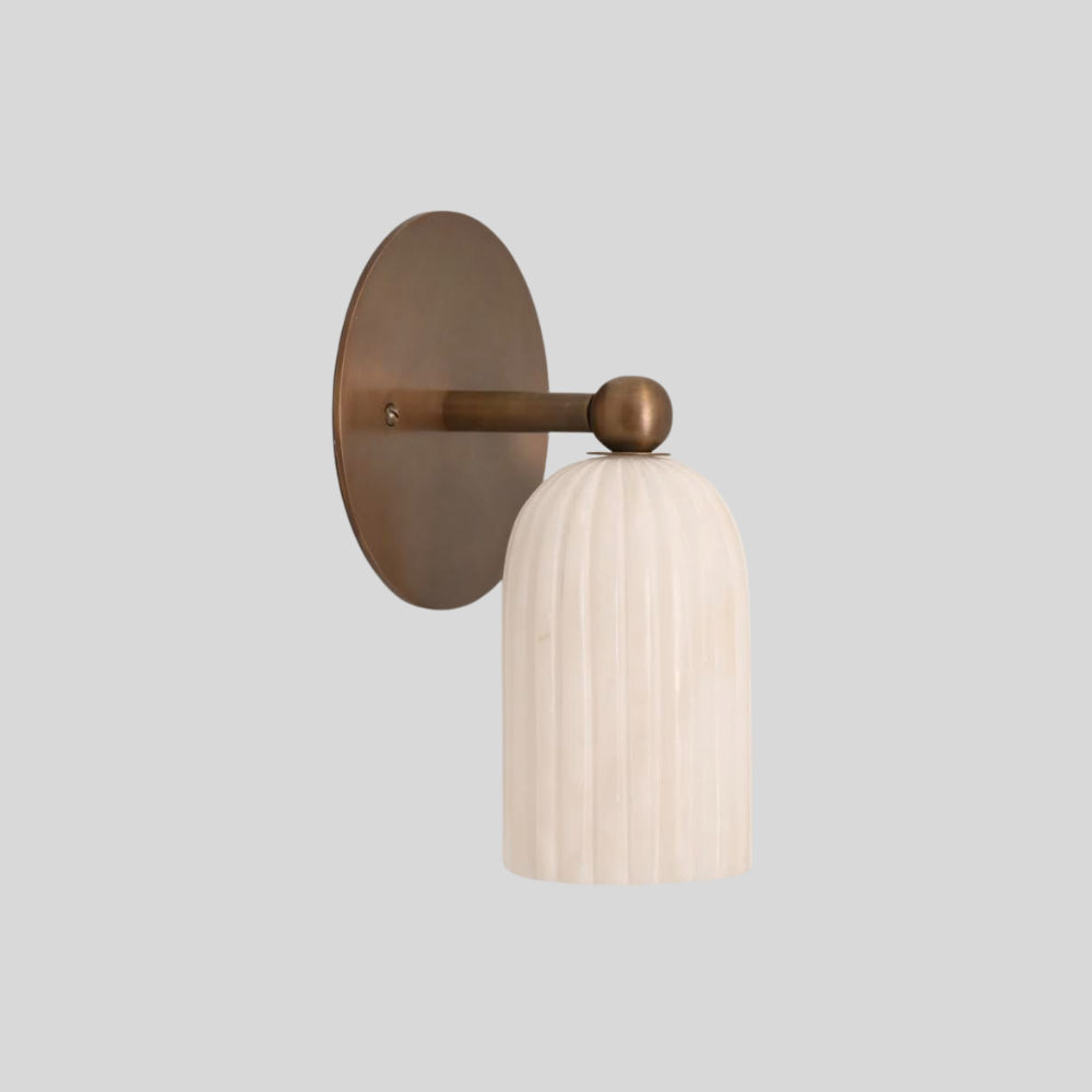 Modern Fluted Alabaster Wall Lamp - Minimalist Brass Cylinder Ribbed Sconce
