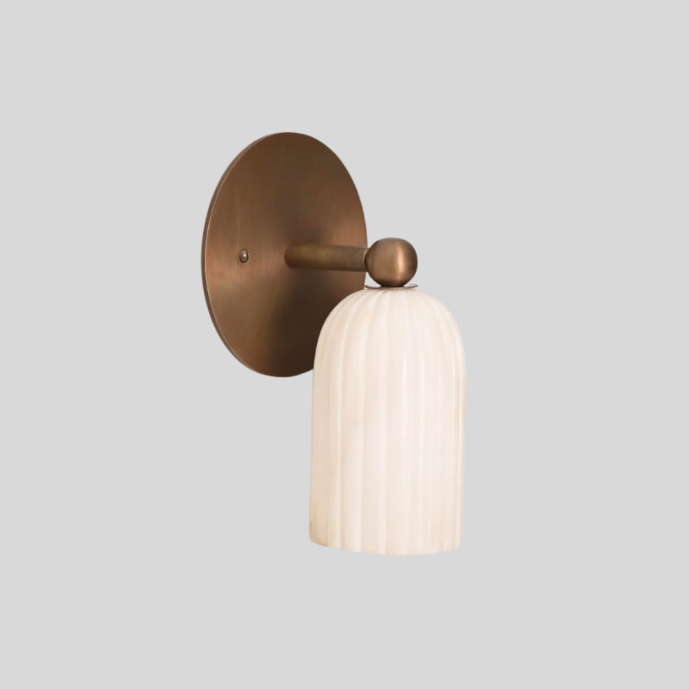 Modern Fluted Alabaster Wall Lamp - Minimalist Brass Cylinder Ribbed Sconce