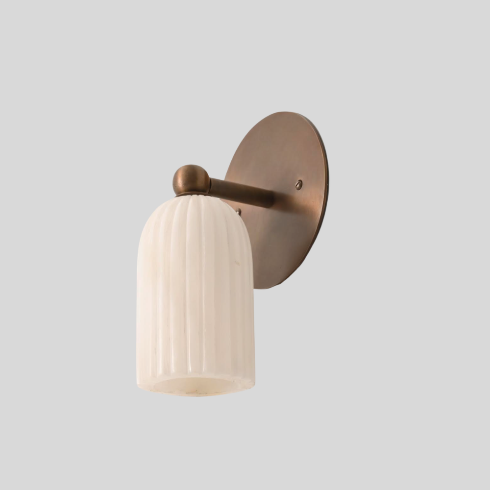 Modern Fluted Alabaster Wall Lamp - Minimalist Brass Cylinder Ribbed Sconce