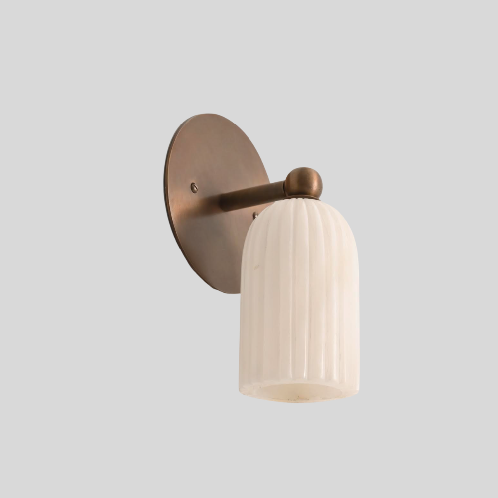 Modern Fluted Alabaster Wall Lamp - Minimalist Brass Cylinder Ribbed Sconce