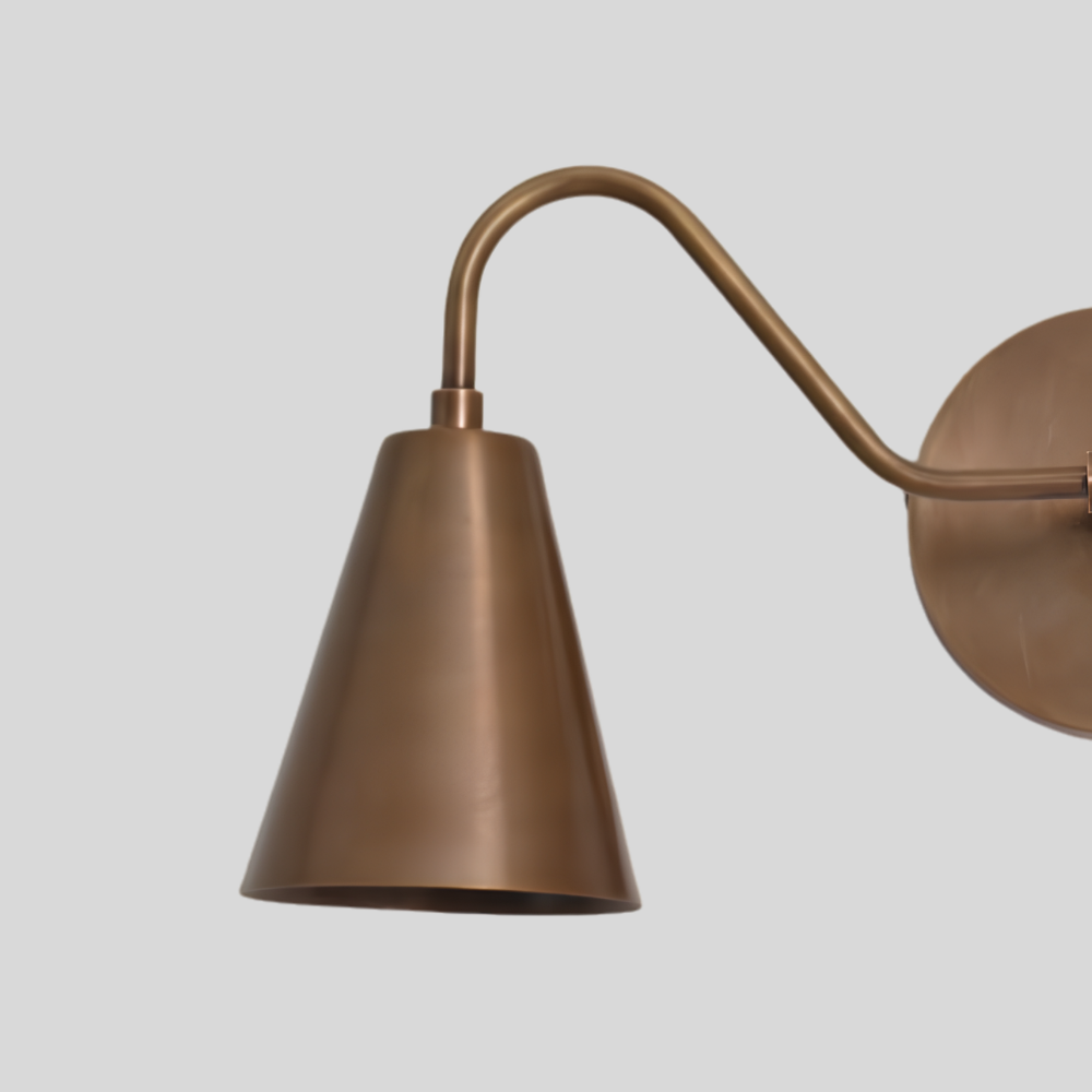 Double Long Cone Vanity Light - Mid Century 2 Brass Shades Wall Sconce