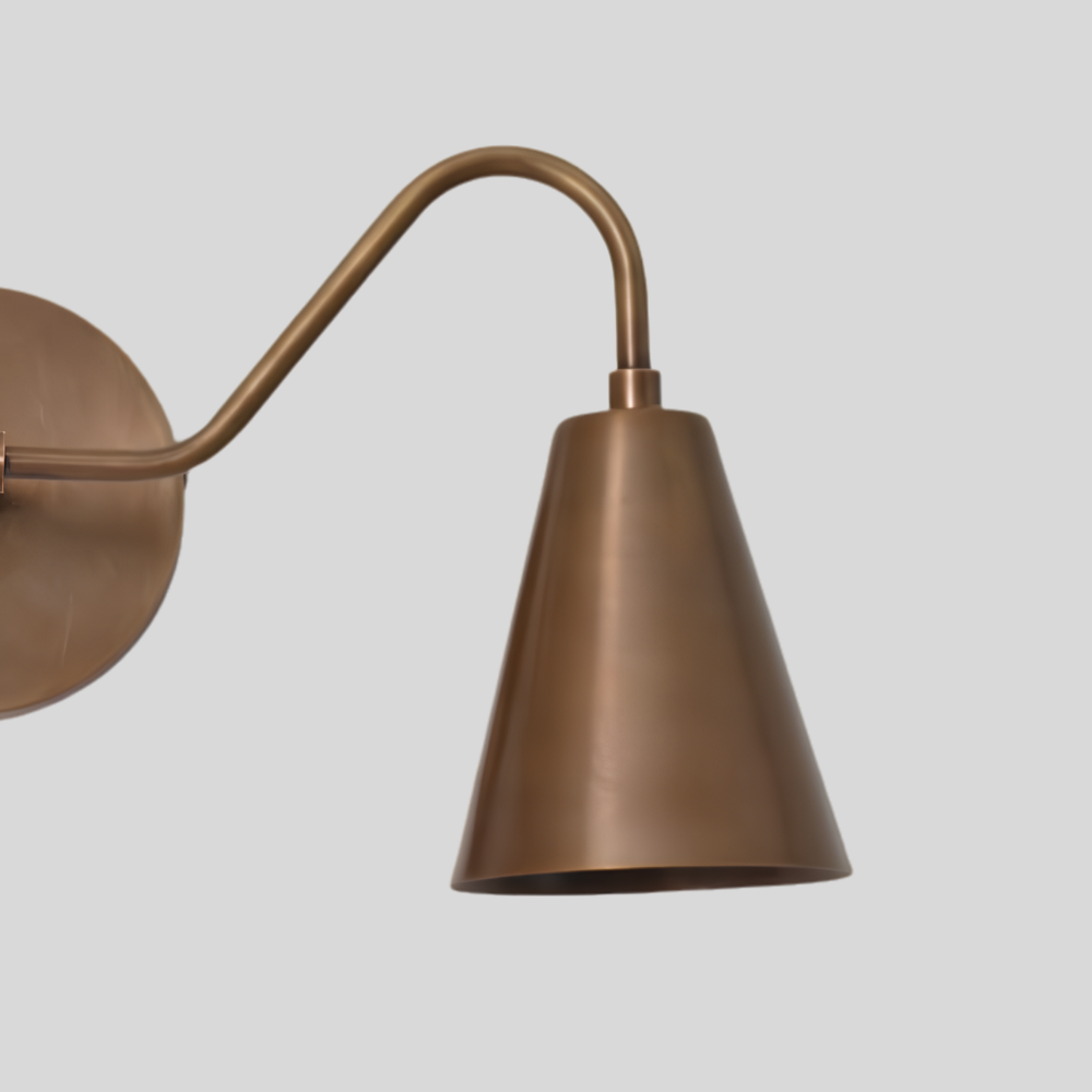 Double Long Cone Vanity Light - Mid Century 2 Brass Shades Wall Sconce