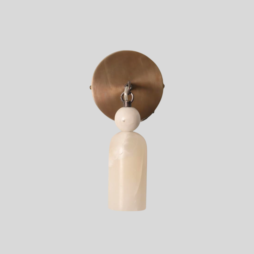 Modern Hanging Alabaster Sconce - Brass Cylinder Marble Ball Wall Lamp