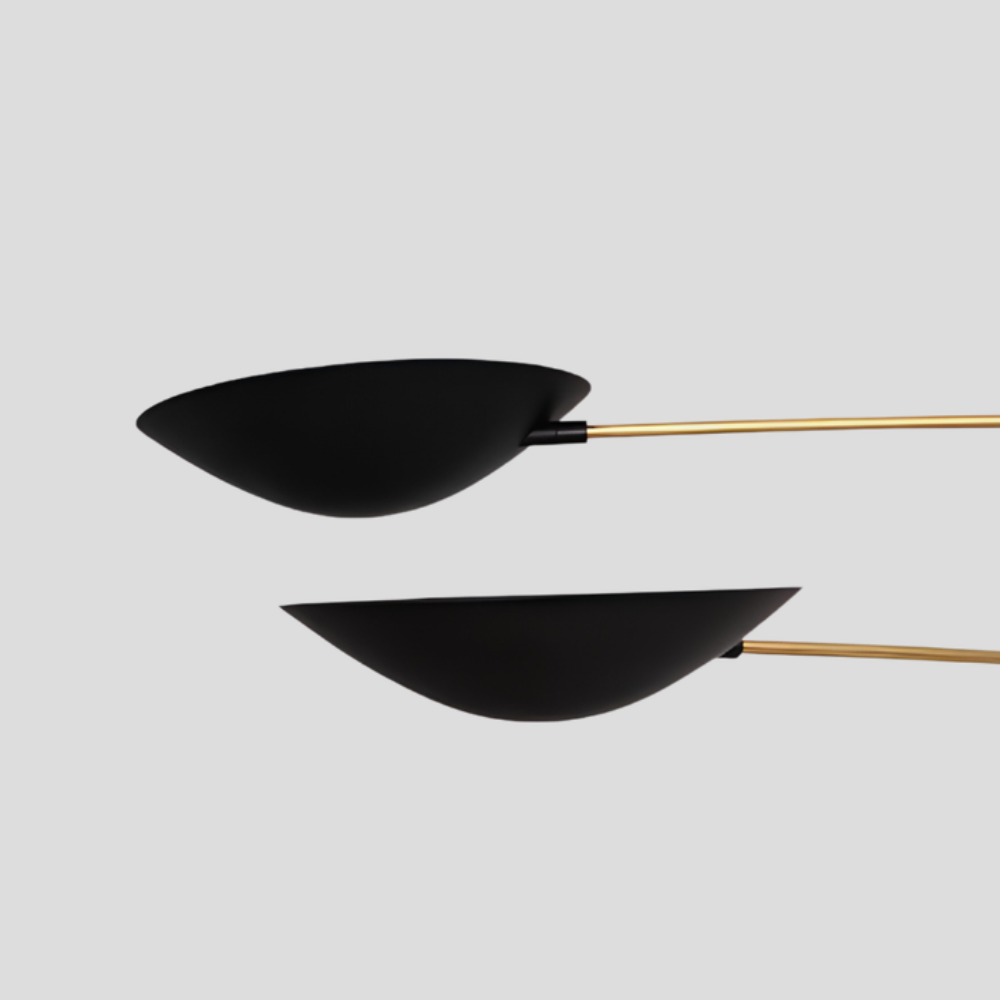4 Light Linear Brass Chandelier - Modern Black Dome Ceiling Light