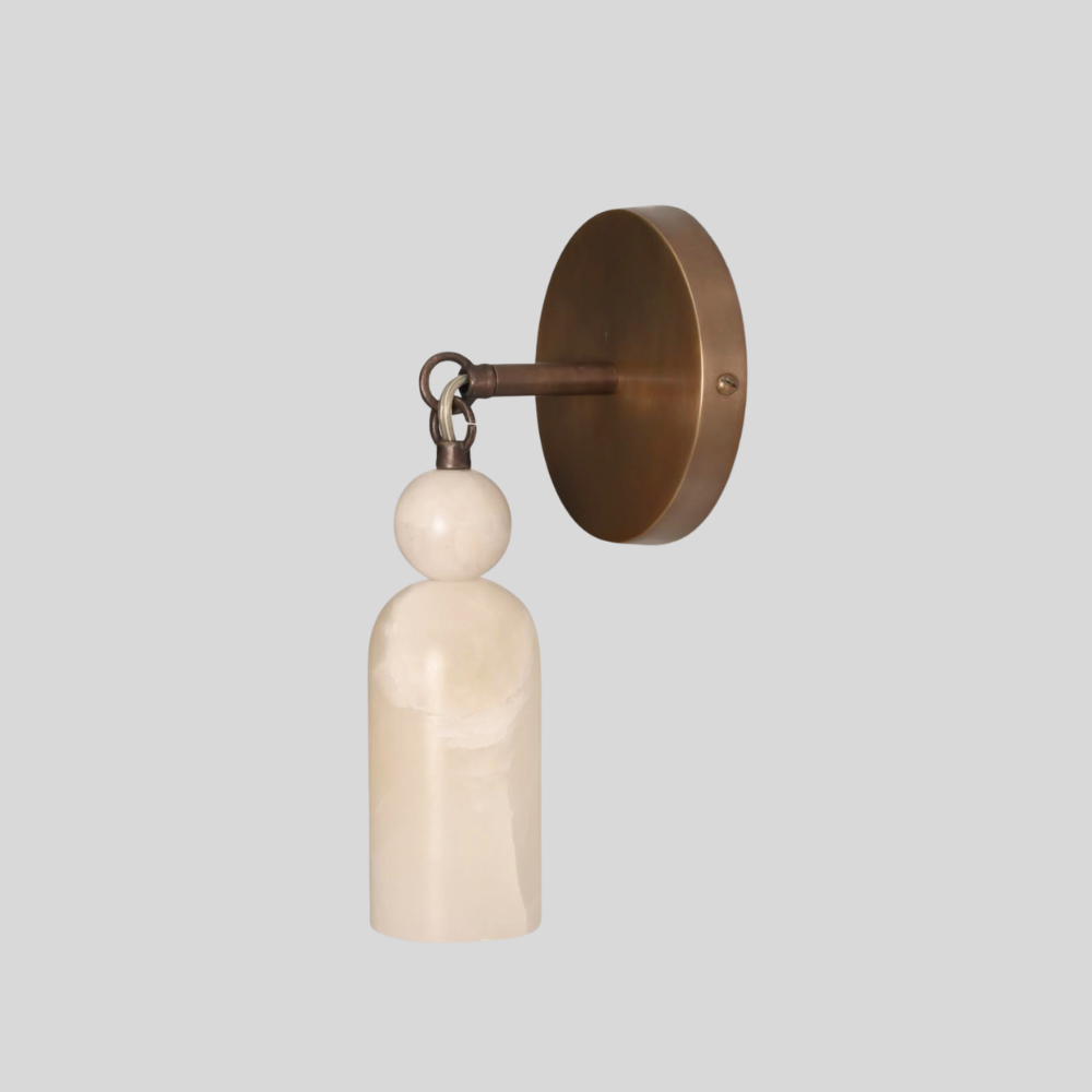 Modern Hanging Alabaster Sconce - Brass Cylinder Marble Ball Wall Lamp