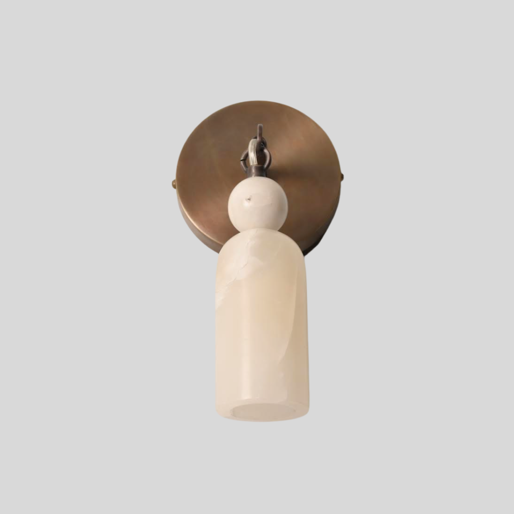 Modern Hanging Alabaster Sconce - Brass Cylinder Marble Ball Wall Lamp