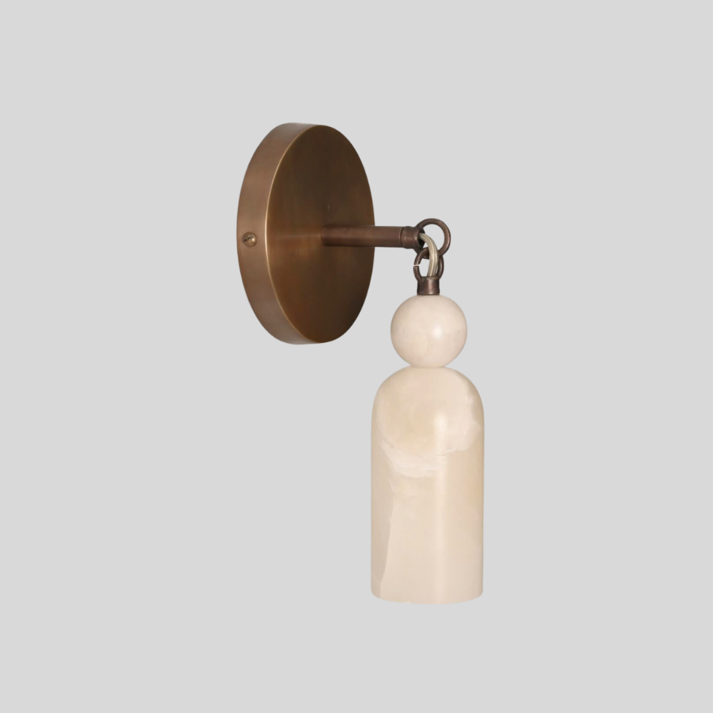 Modern Hanging Alabaster Sconce - Brass Cylinder Marble Ball Wall Lamp