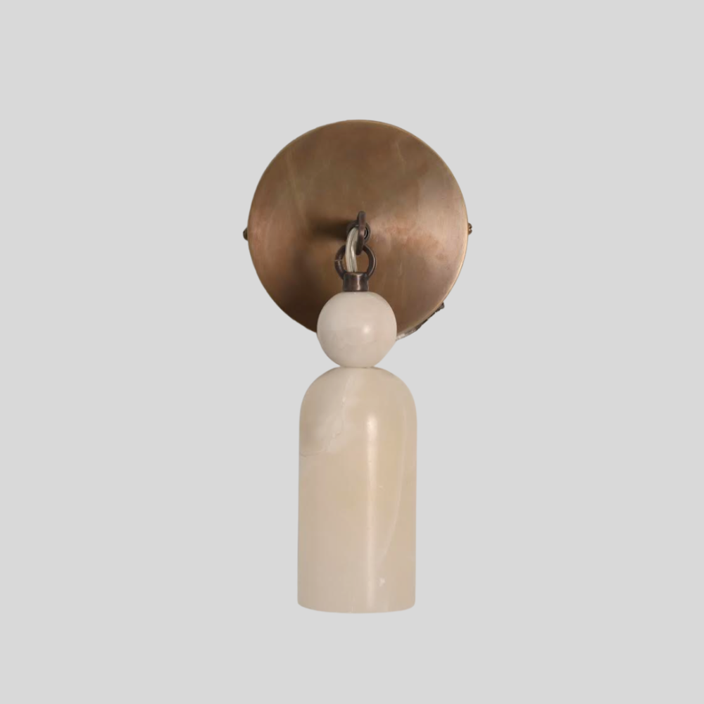 Modern Hanging Alabaster Sconce - Brass Cylinder Marble Ball Wall Lamp