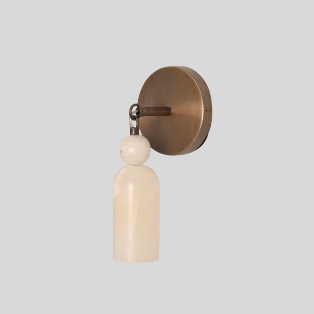 Modern Hanging Alabaster Sconce - Brass Cylinder Marble Ball Wall Lamp