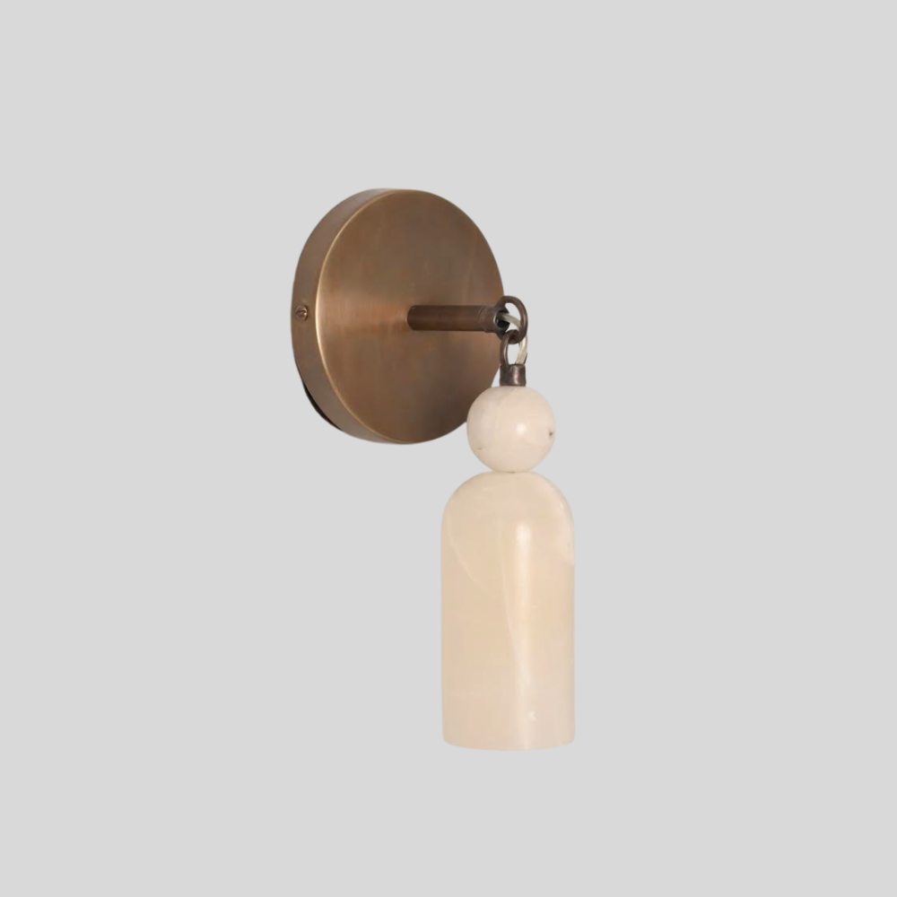 Modern Hanging Alabaster Sconce - Brass Cylinder Marble Ball Wall Lamp