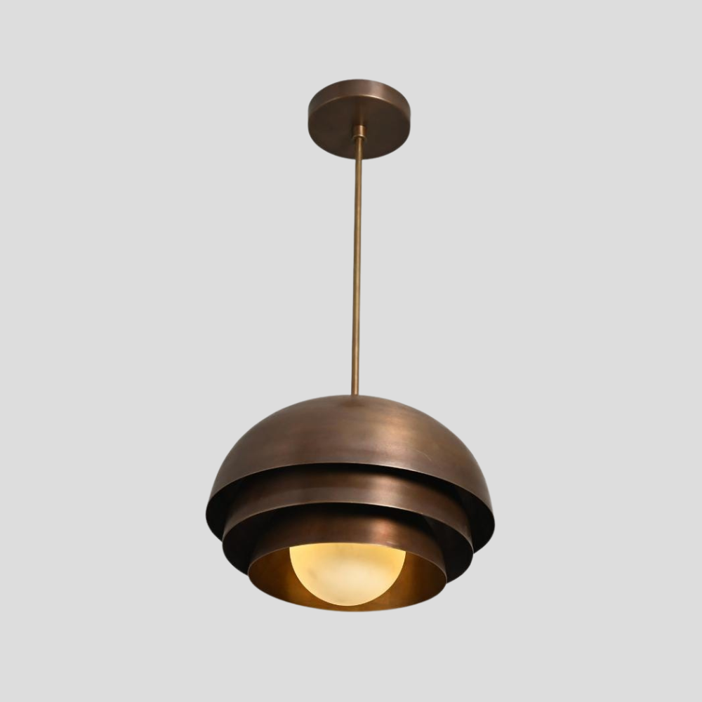 Brass Dome Pendant - Mid Century Glass Globe Ceiling Light