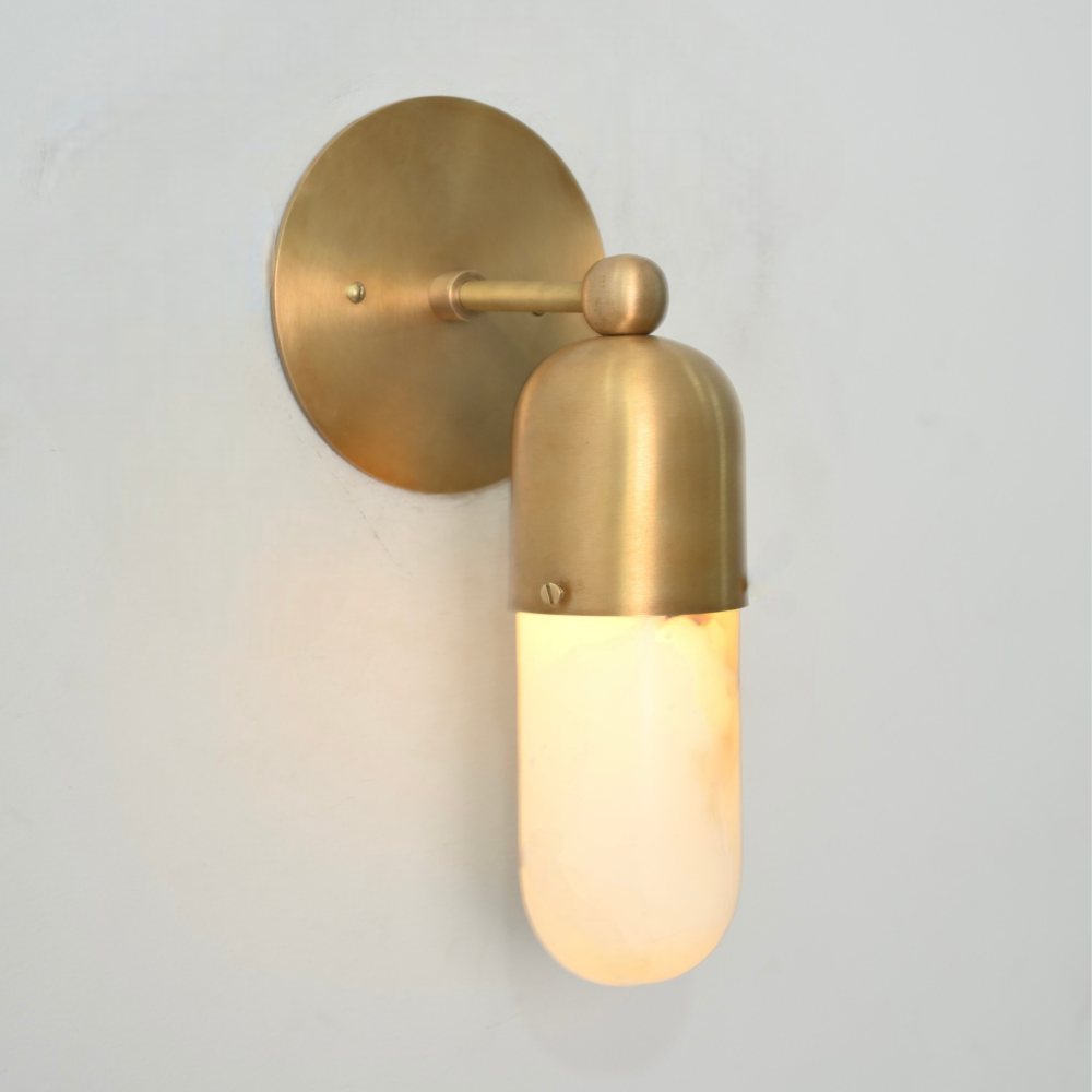 Luxury mid century brass wall sconce with stone shade