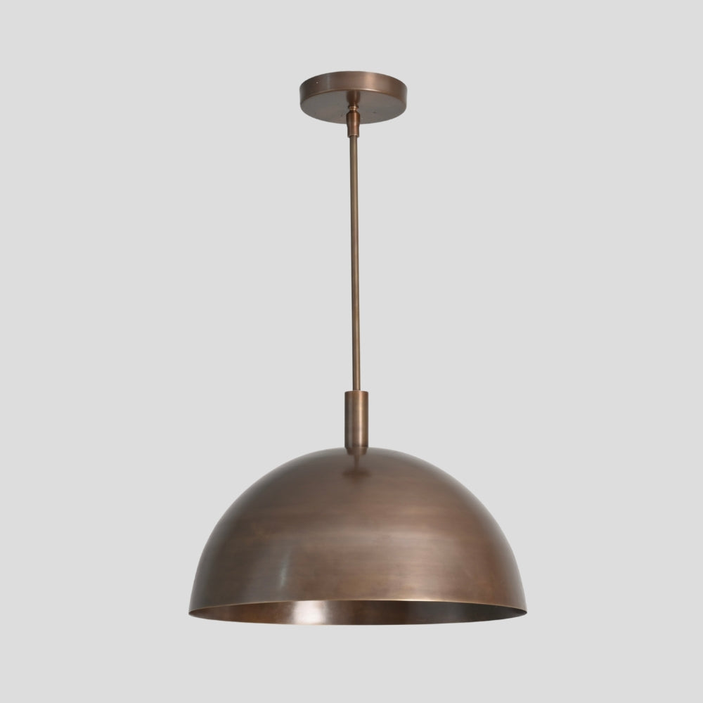 mid century brass hanging dome light for kitchen island