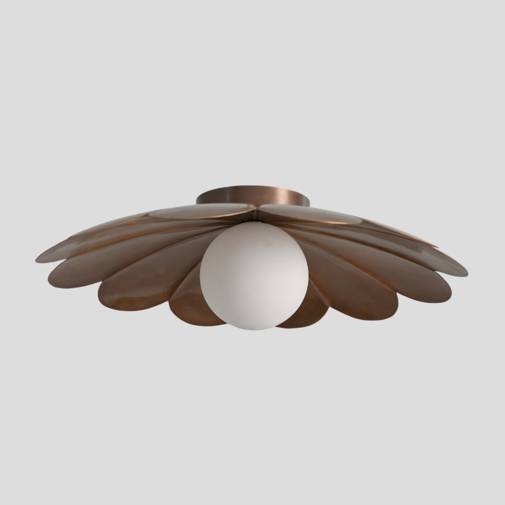 modern brass flower ceiling light with opal glass globe