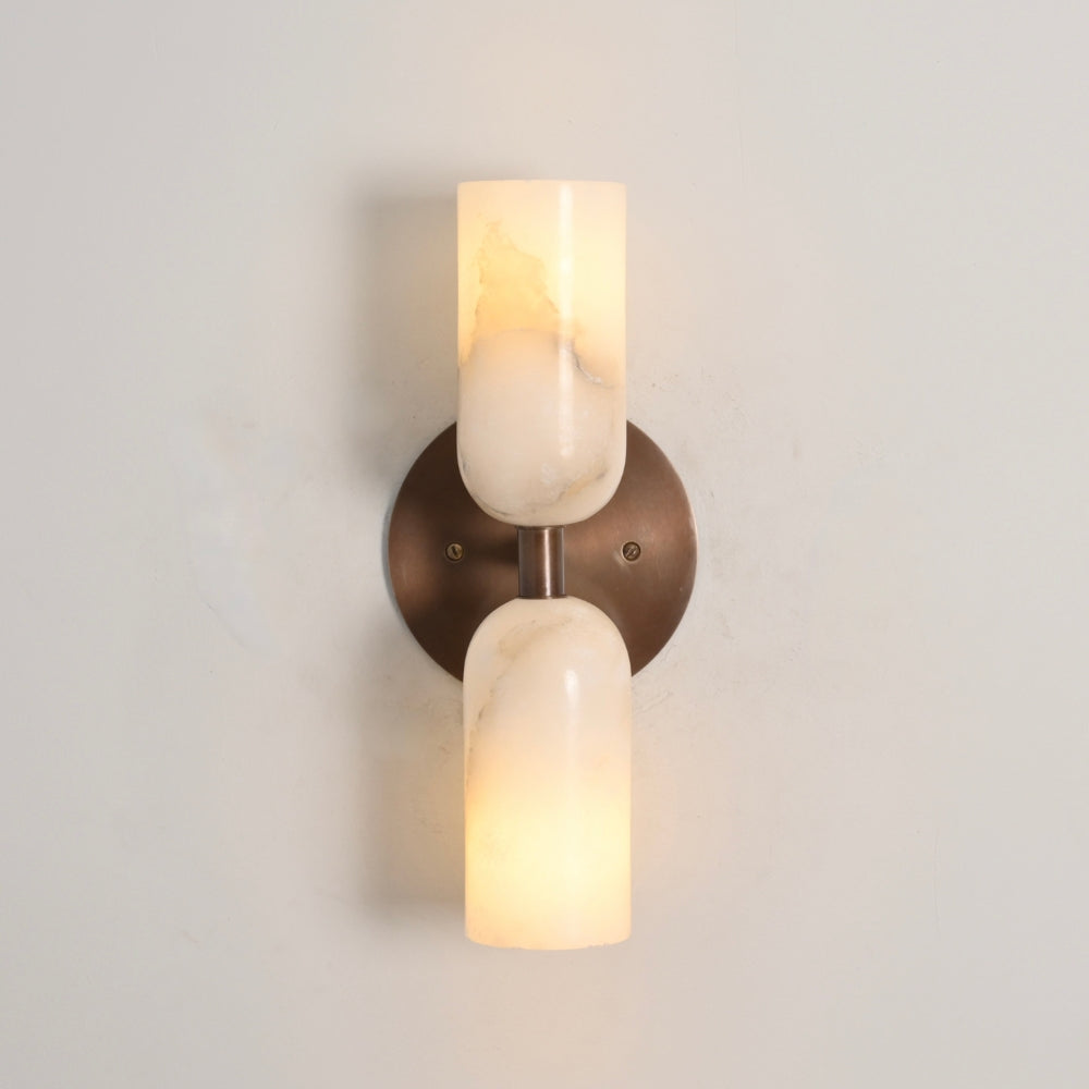 Antique brass wall mounted light with alabaster shade