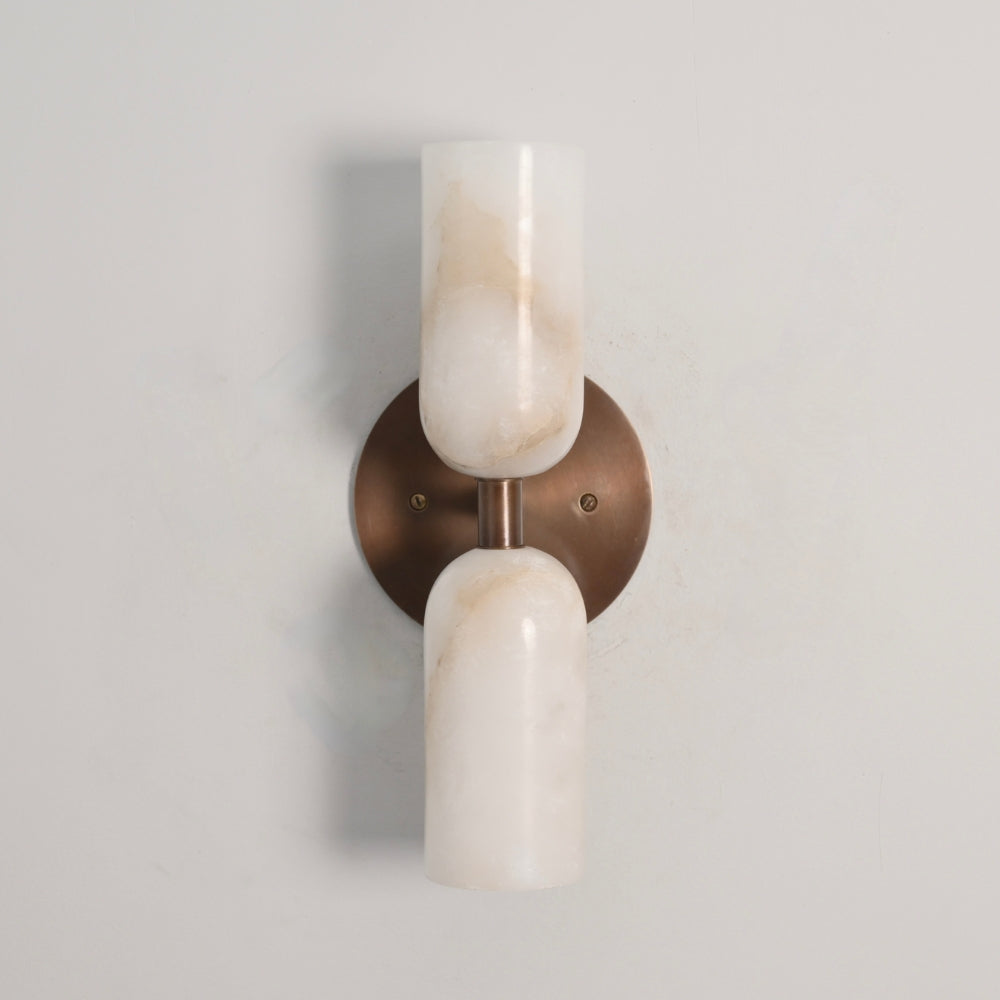 Antique brass wall mounted light with alabaster shade