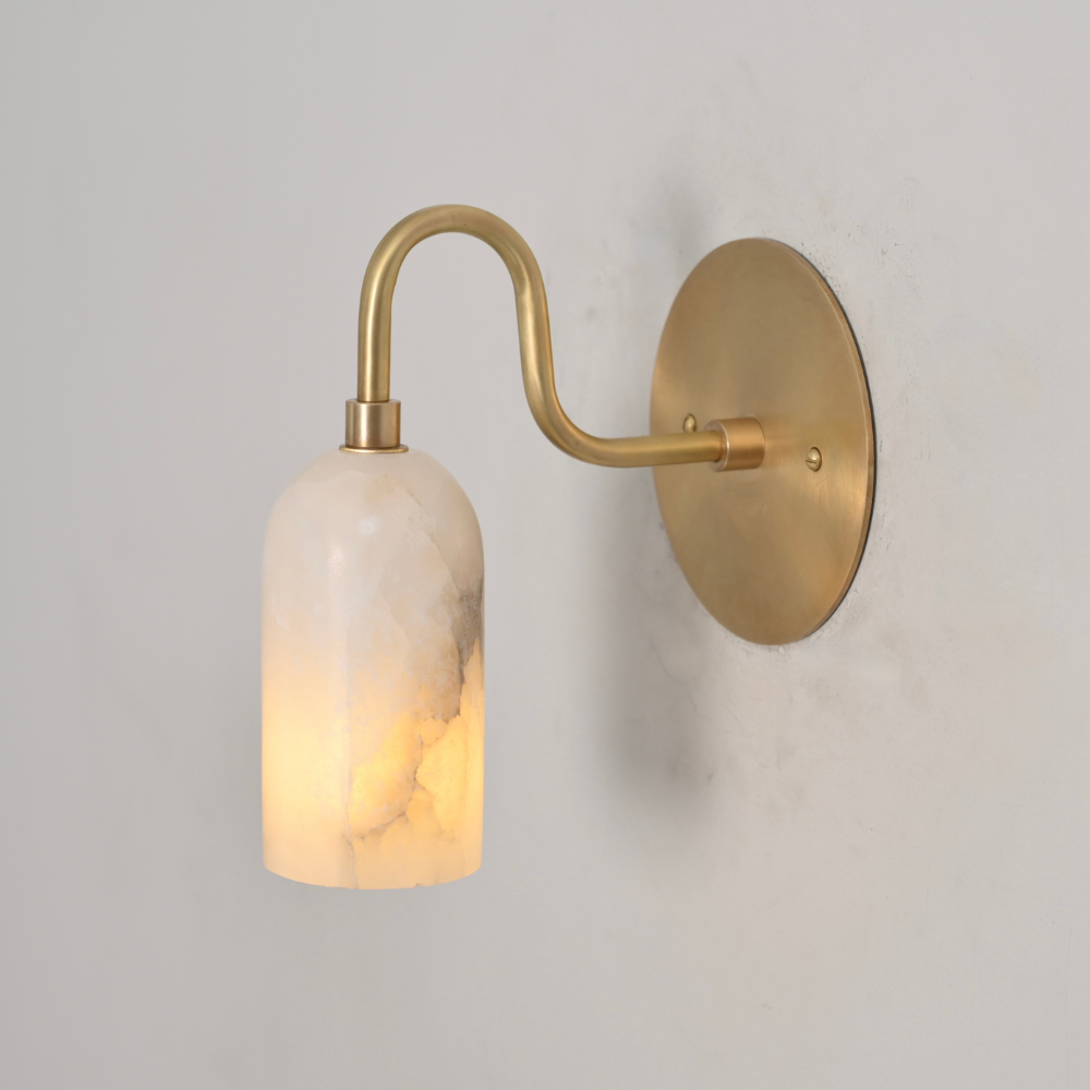 Modern mid century wall sconce in brass and alabaster stone