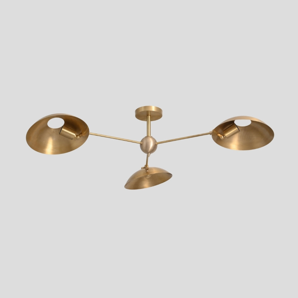 Three Arm Disc Downward Ceiling Light in Raw Brass