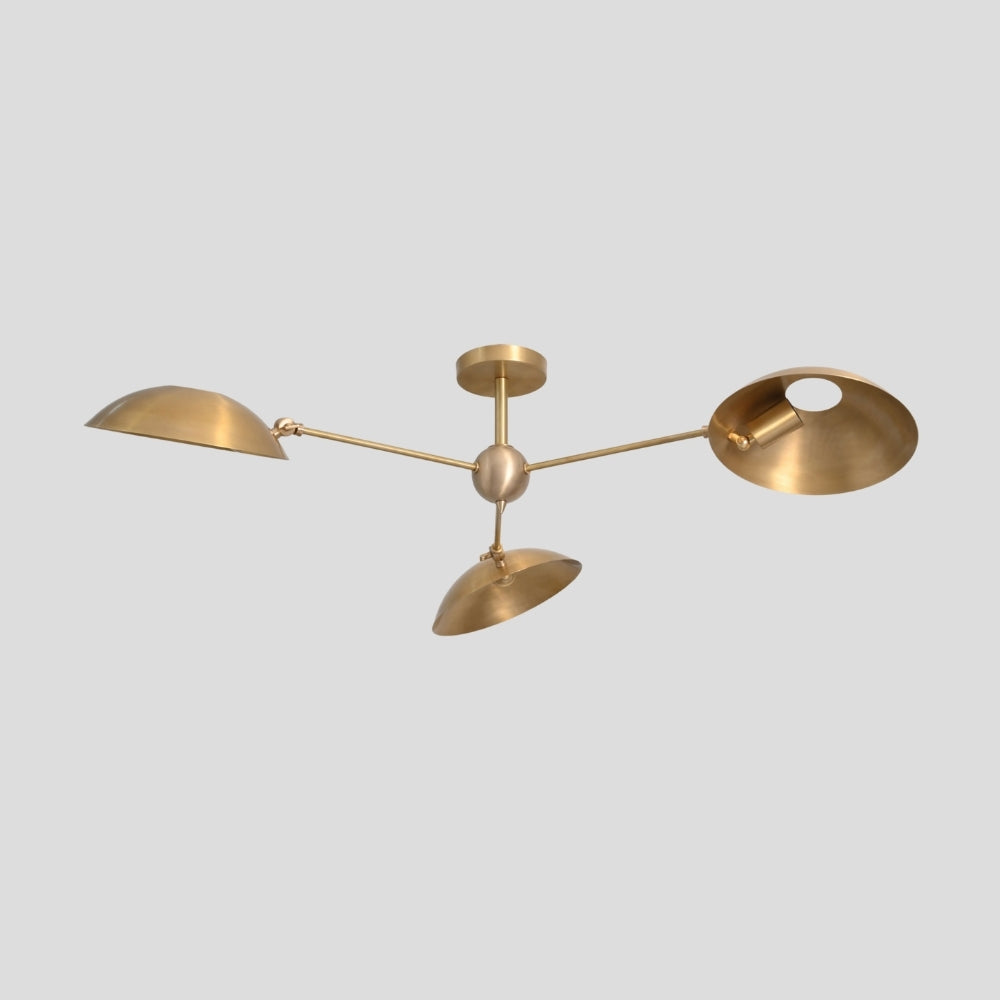 Three Arm Disc Downward Ceiling Light in Raw Brass