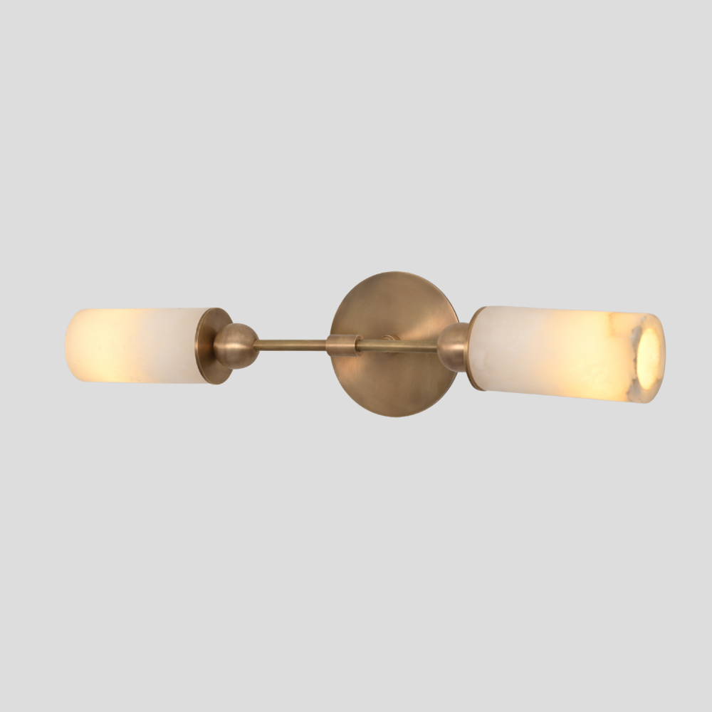 Alabaster stone double wall sconce warm ambient lighting