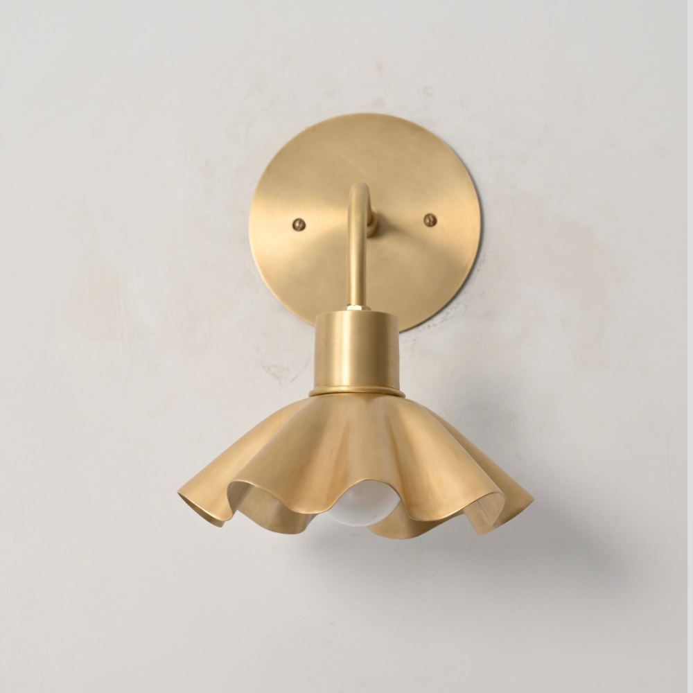 Minimalist flower shade sconce handcrafted in pure raw finish by LightCove 