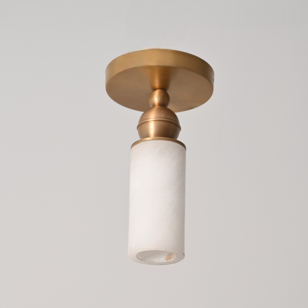 Contemporary alabaster flush mount ceiling fixture with cylindrical stone shade