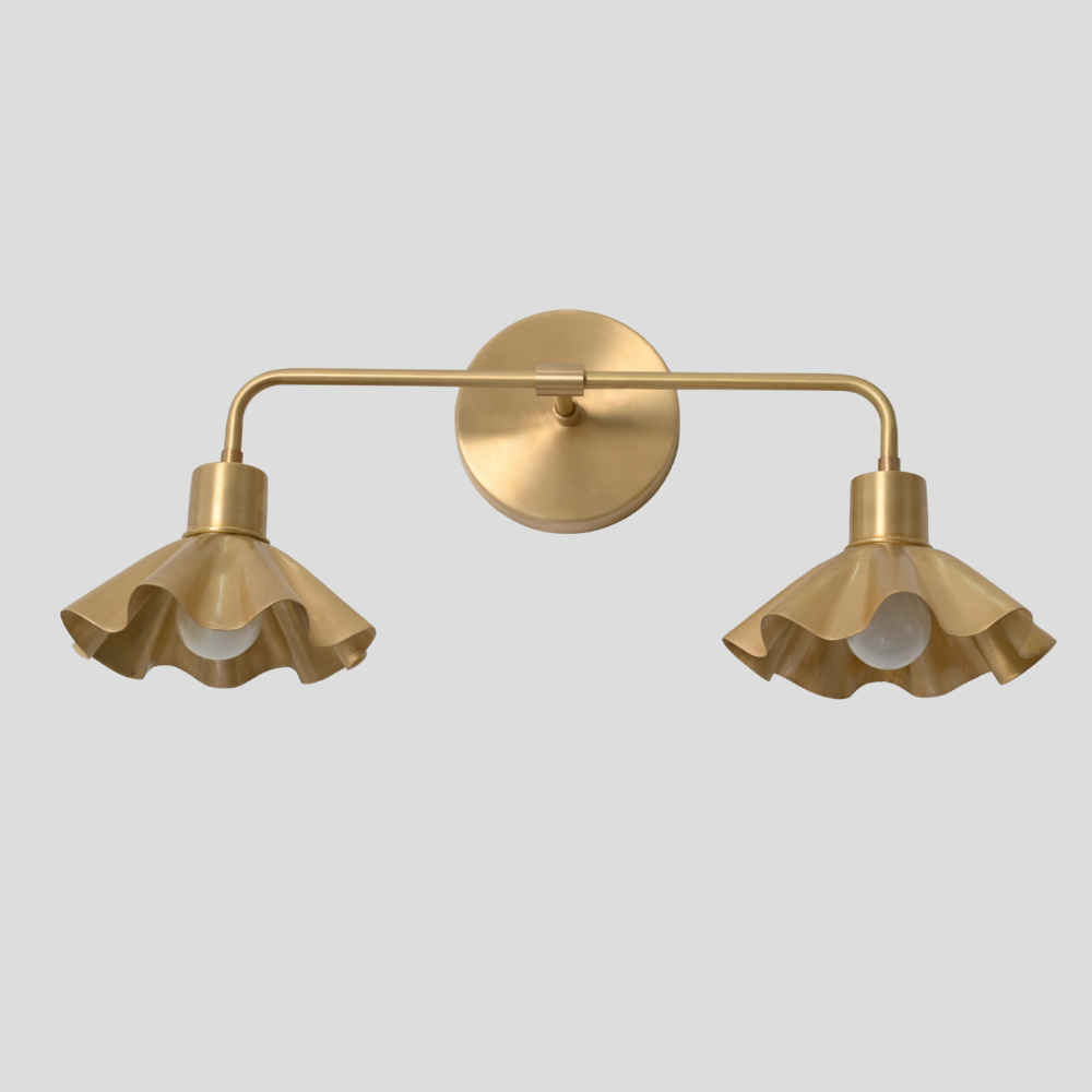 Mid century brass flower vanity light with a double shade by LightCove 