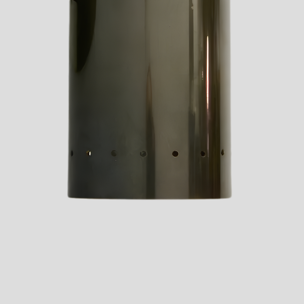 Close-up of Perforated Brass Cylinder Sconce - Double Up & Down Wall Light showing vertical brass tube and perforated design