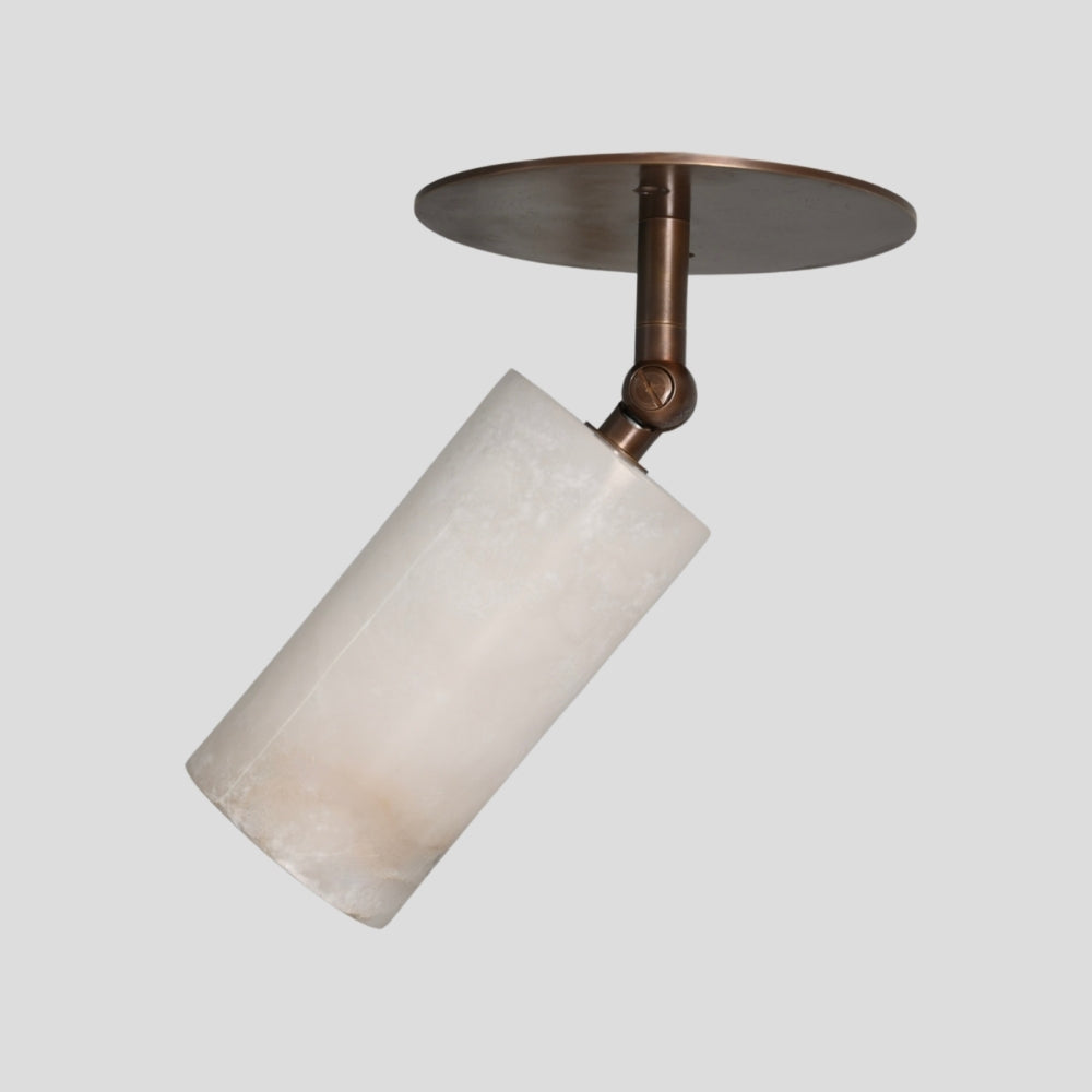 Straight alabaster ceiling spotlight in antique brass flush mount design