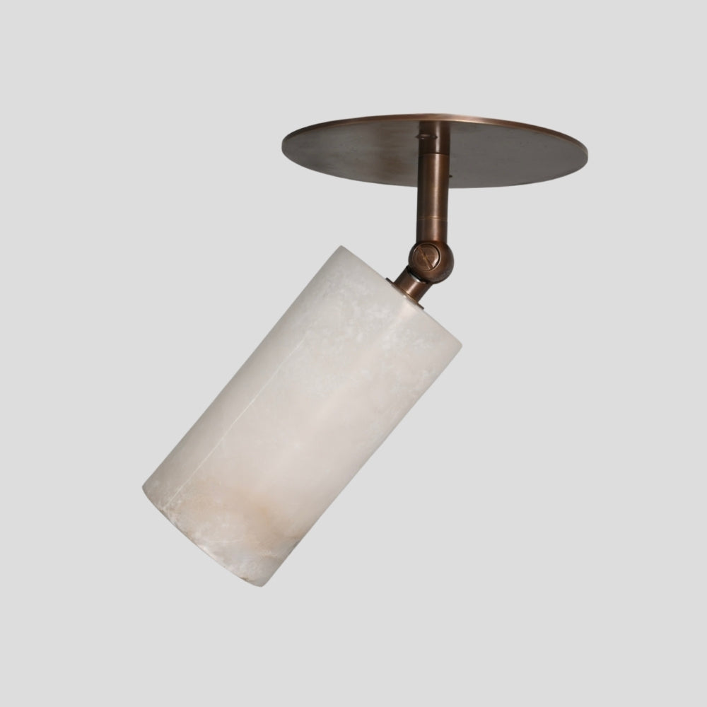 Handcrafted brass ceiling spot with cylindrical alabaster shade