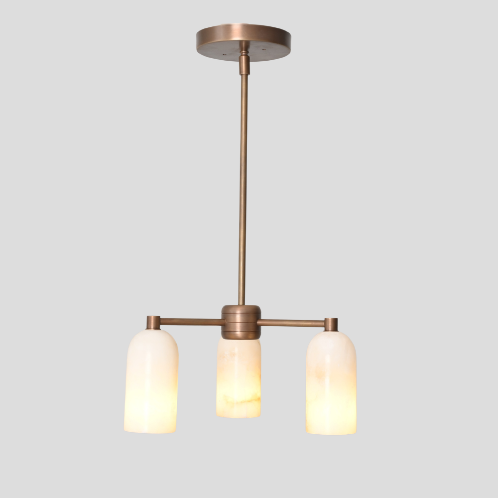 Solid brass pendant light with natural alabaster marble cylinder shade 