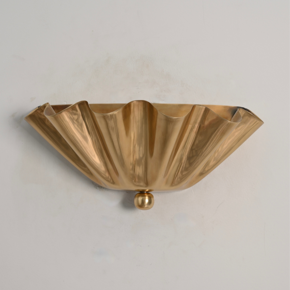 Pure raw brass finial ruffle shade wall light with a half flower design 