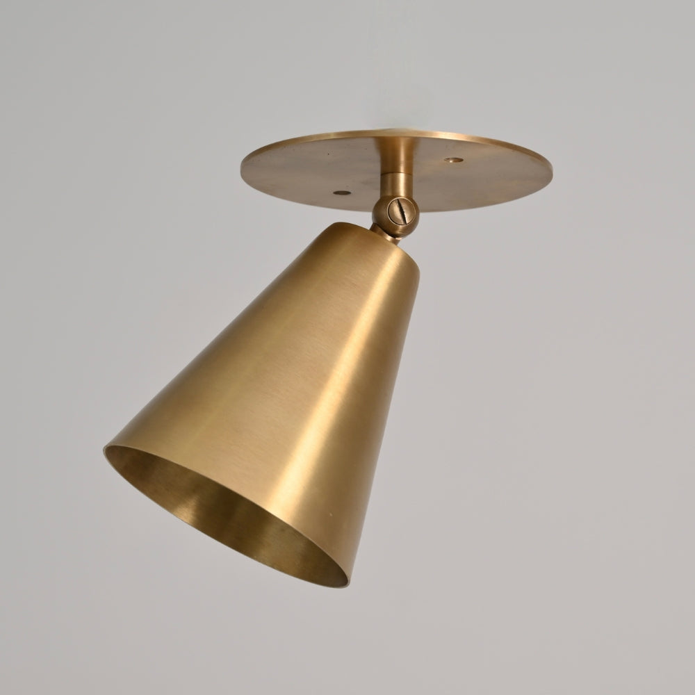 Vintage adjustable brass cone ceiling light handcrafted by Lightcove 