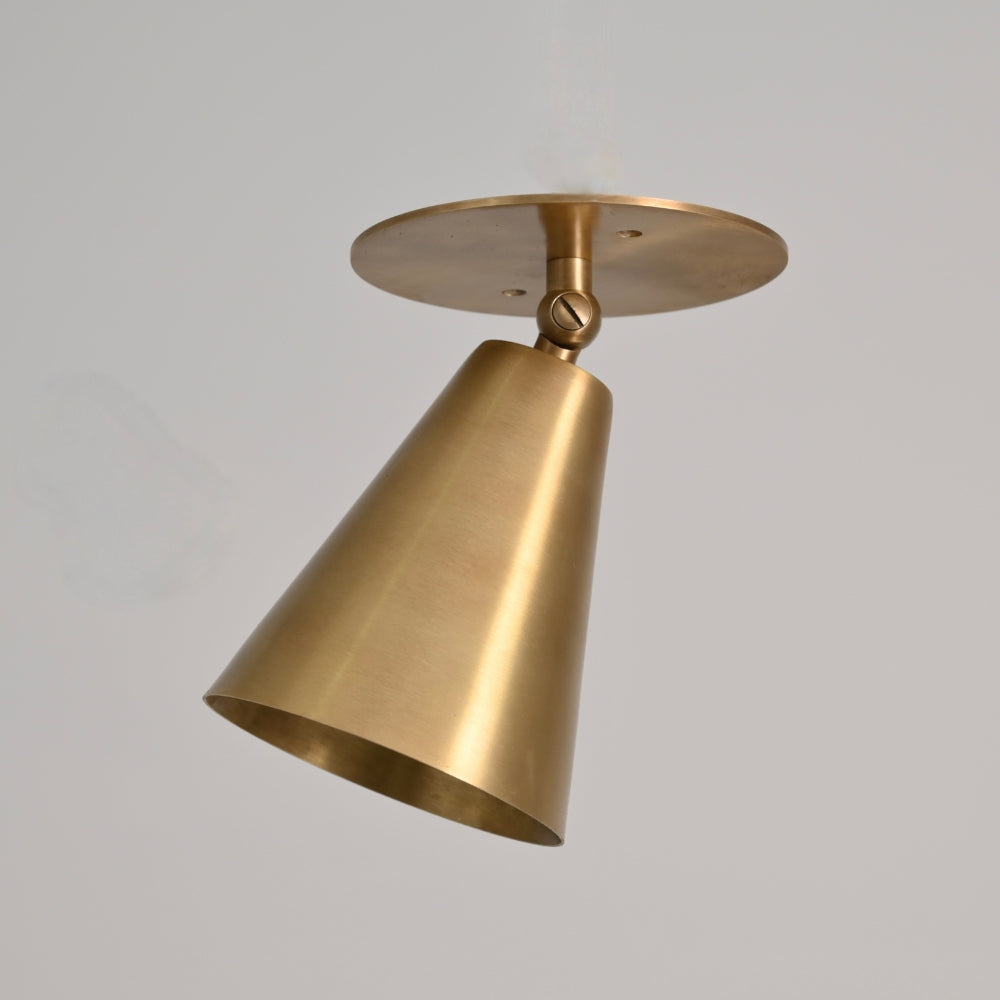Modern mid century brass directional small cone shade spot light flush mount 