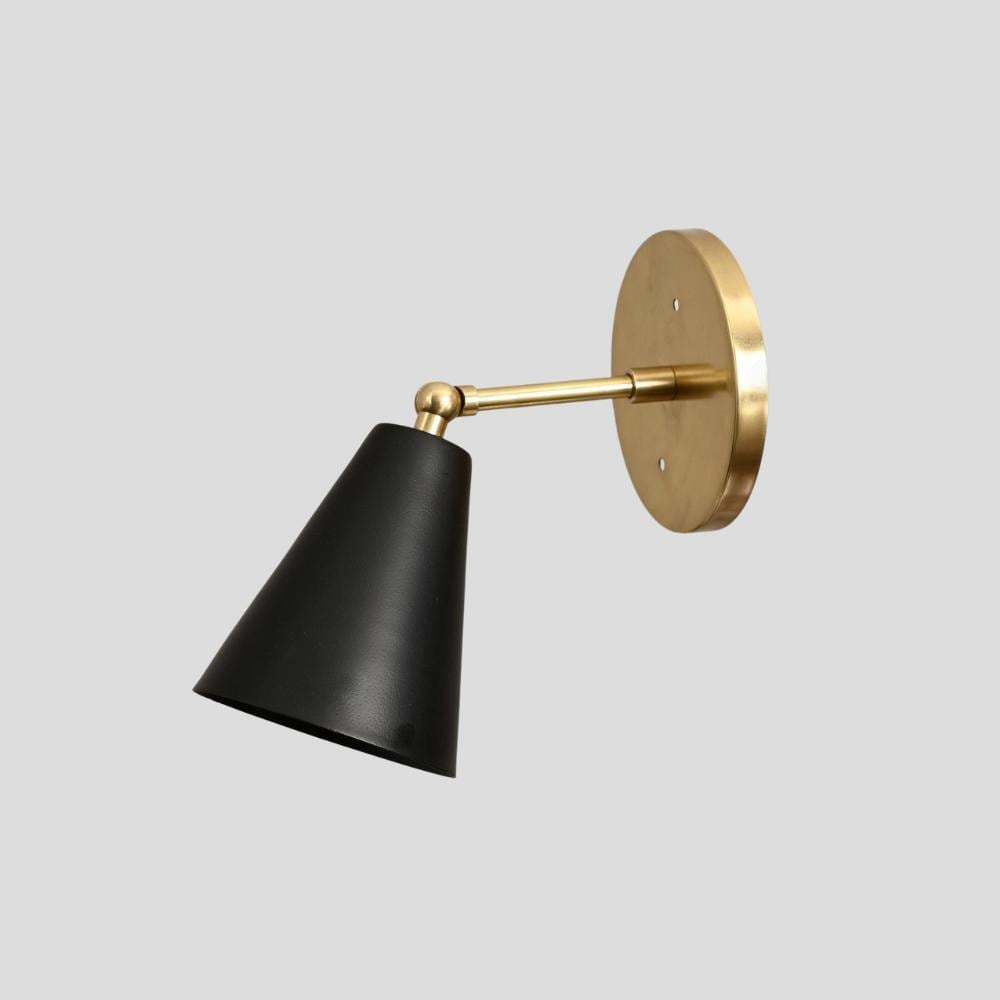Brass Wall Light Sconce Matt Black Shade Non Recessed Back Plate Articulated Mid Century Modern Wall Lamp