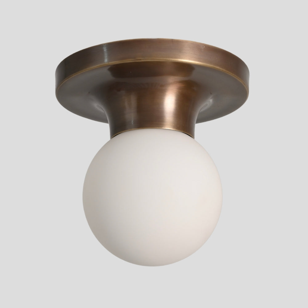 modern brass ceiling light flush mount with opal glass shade